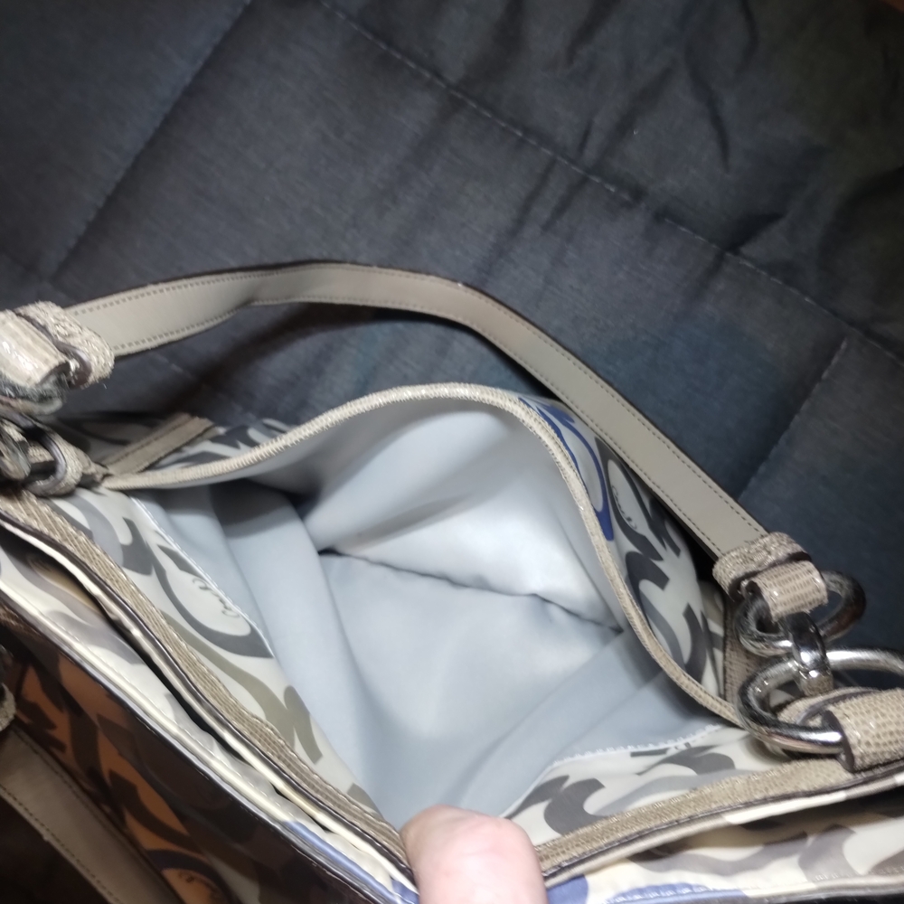 Coach Signature Tote Bag - Cream, Brown, and Blue - Picture 3 of 6